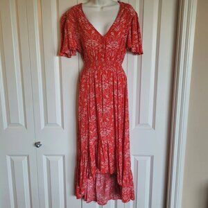 Red Floral Maxi Dress - Size Small